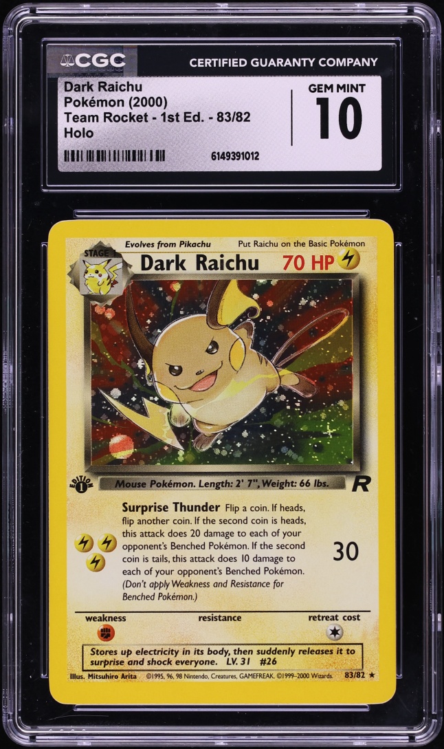 2000 Pokemon Team Rocket 1st Edition Holo Dark Raichu #83 CGC 10 GEM MINT