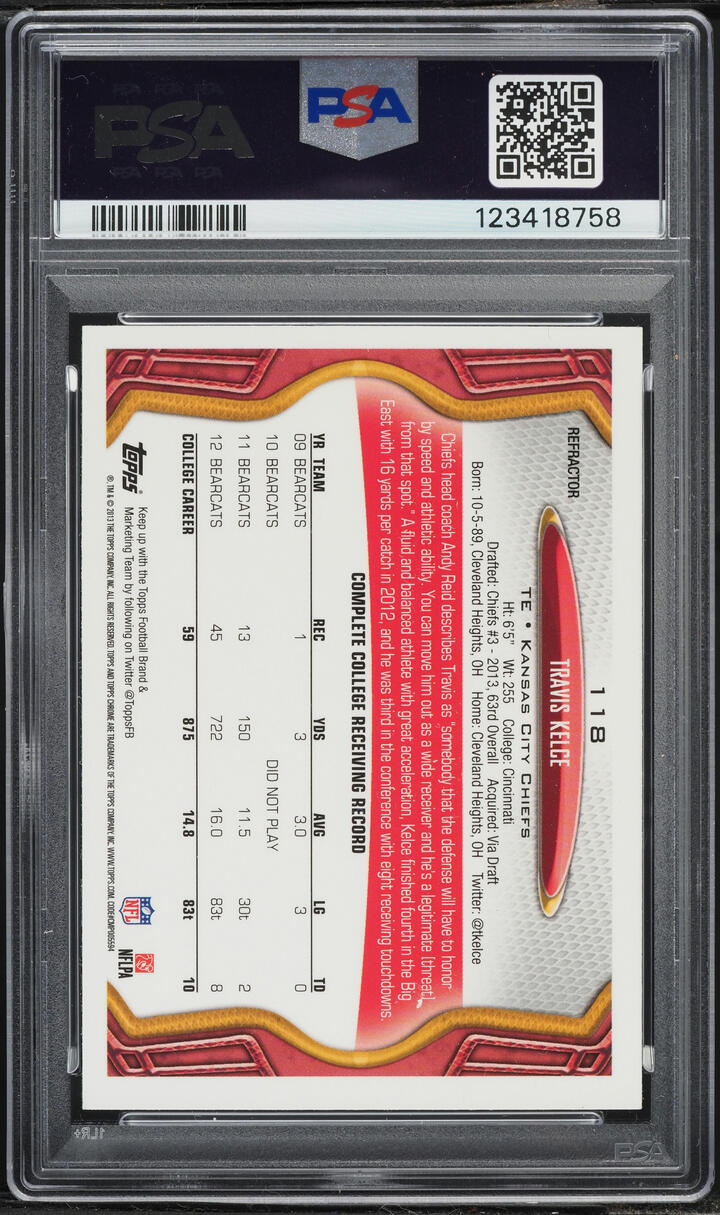 2013 Topps Chrome Xfractor Travis Kelce ROOKIE #118 PSA 9 MINT