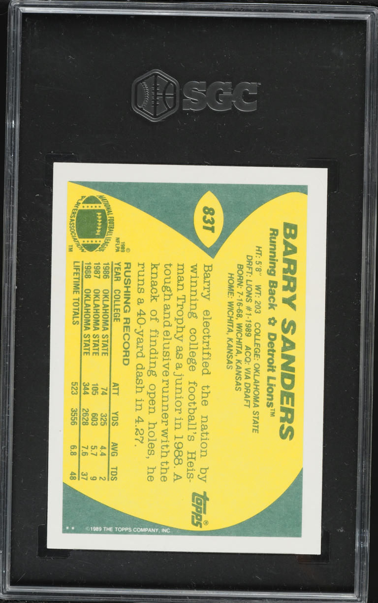 1989 Topps Traded Barry Sanders ROOKIE #83T SGC 7 NRMT