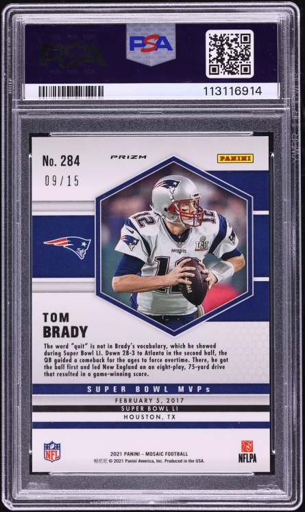 2021 Panini Mosaic Blue Fluorescent Tom Brady /15 #284 PSA 10 GEM MINT - Photo 2
