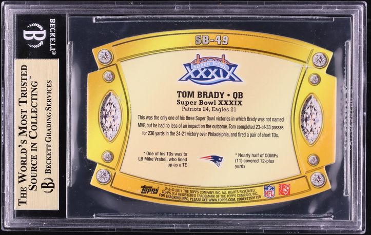 2011 Topps Super Bowl Legends Die-Cut Tom Brady #SB-49 BGS 10 PRISTINE - Photo 2