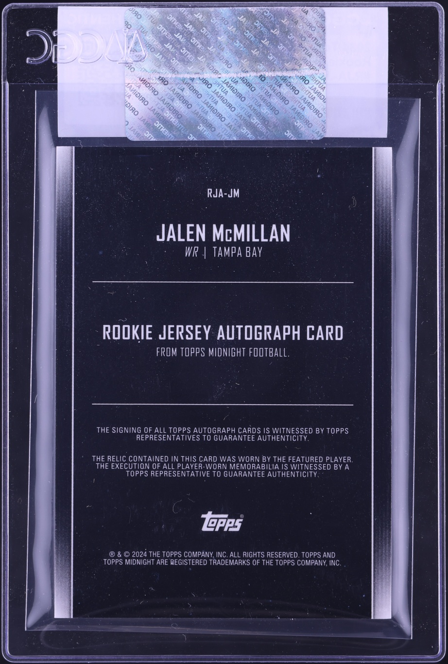2024 Topps Midnight Jersey Jalen McMillan ROOKIE PATCH AUTO #RJA-JM CGC AUTH