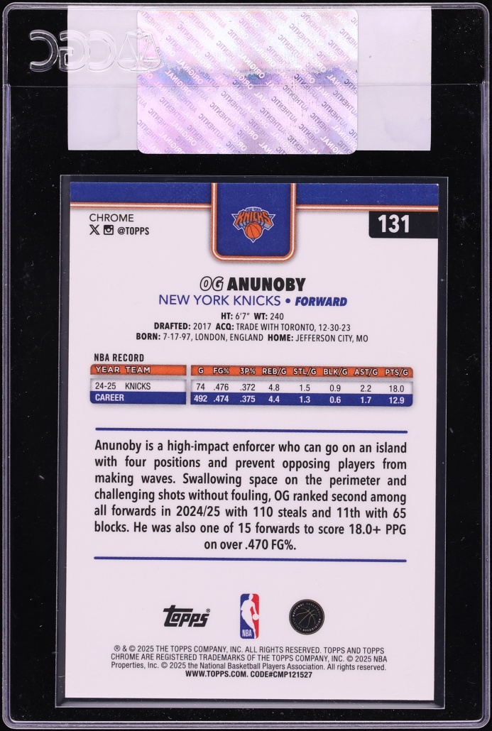 2025 Topps Chrome Gold Wave Refractor OG Anunoby 50/50 #131 CGC AUTH