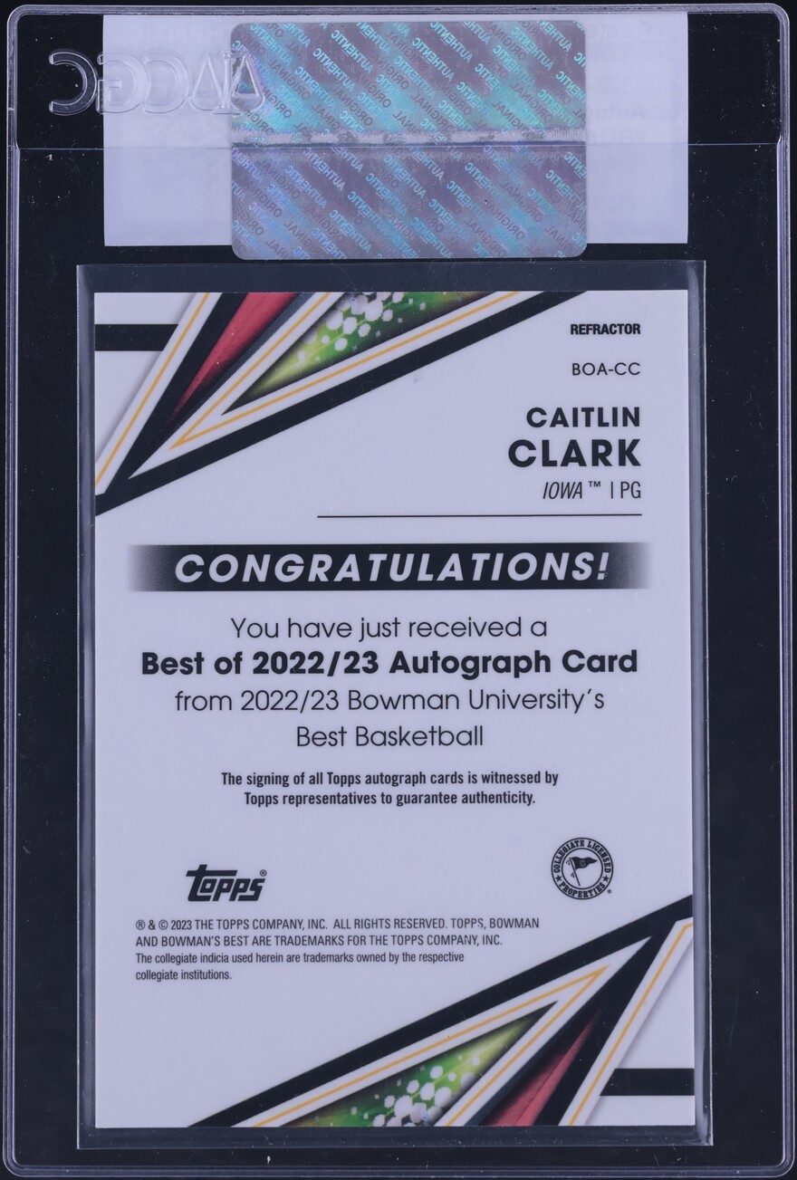2022 Bowman University Best Refractor Caitlin Clark ROOKIE AUTO BOACC