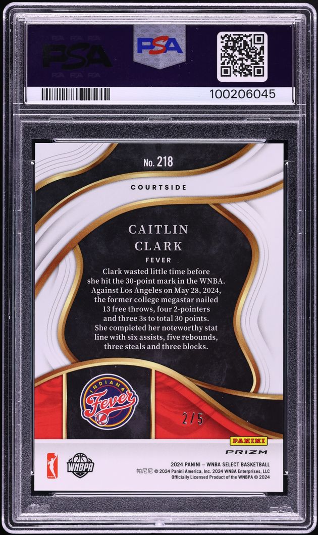 2024 Select Courtside WNBA Black Gold Prizm Caitlin Clark ROOKIE /5 #218 PSA 10 GEM MINT