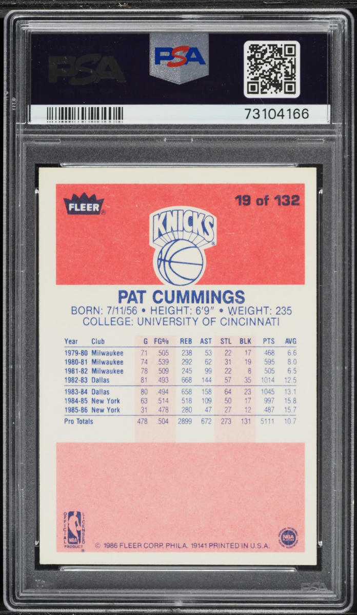 1986 Fleer Basketball Pat Cummings #19 PSA 5 EX