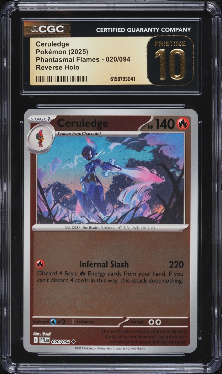 2025 Pokemon Phantasmal Flames Reverse Holo Ceruledge #020 CGC 10 PRISTINE