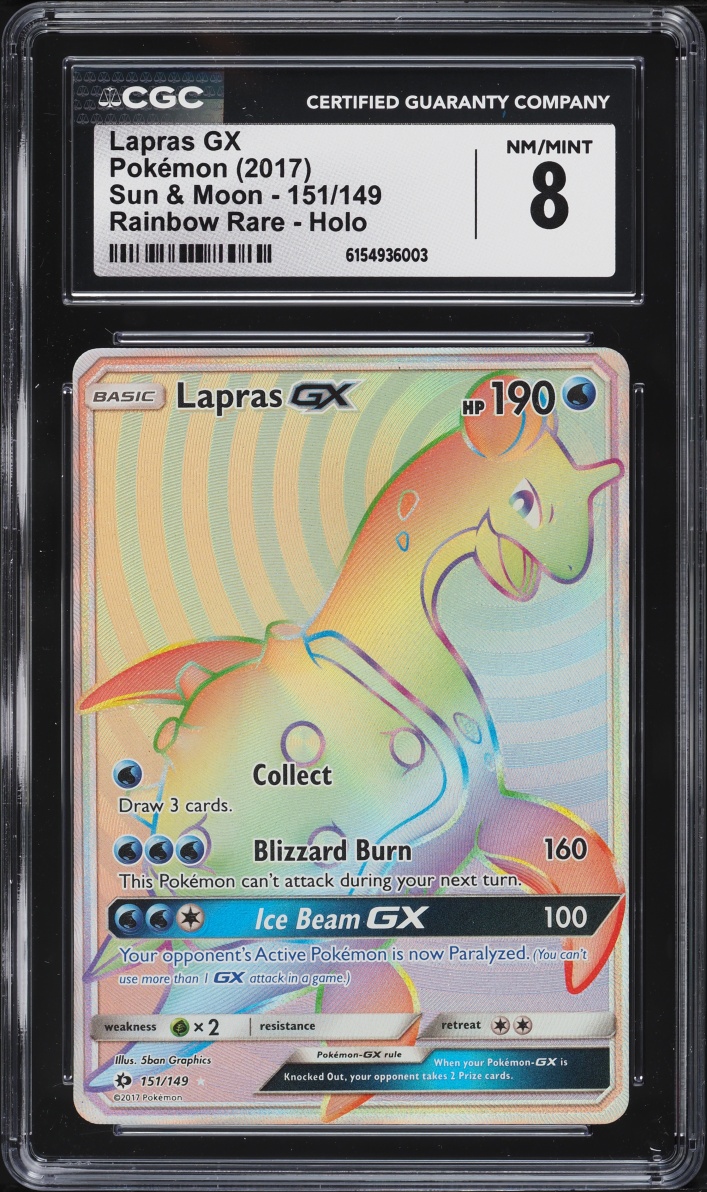 2017 Pokemon Sun & Moon Rainbow Rare Lapras GX #151 CGC 8 NM-MT