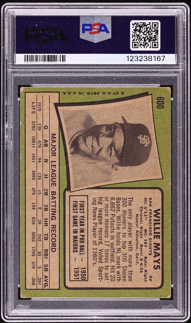 1971 Topps Willie Mays #600 PSA 1.5 FR