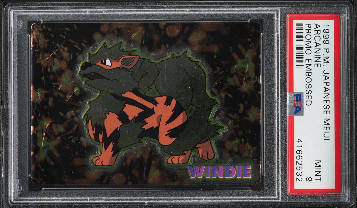 1999 Pokemon Japanese Meiji Promo Embossed Arcanine PSA 9 MINT