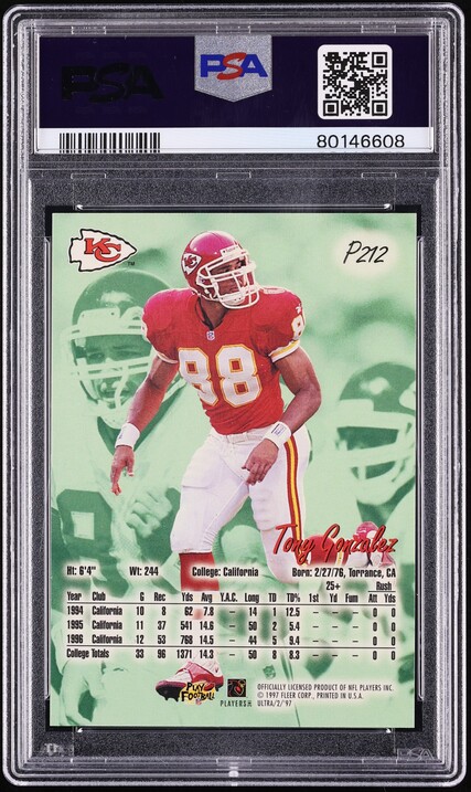 1997 Ultra Platinum Medallion Tony Gonzalez ROOKIE #P212 PSA 10 GEM MINT