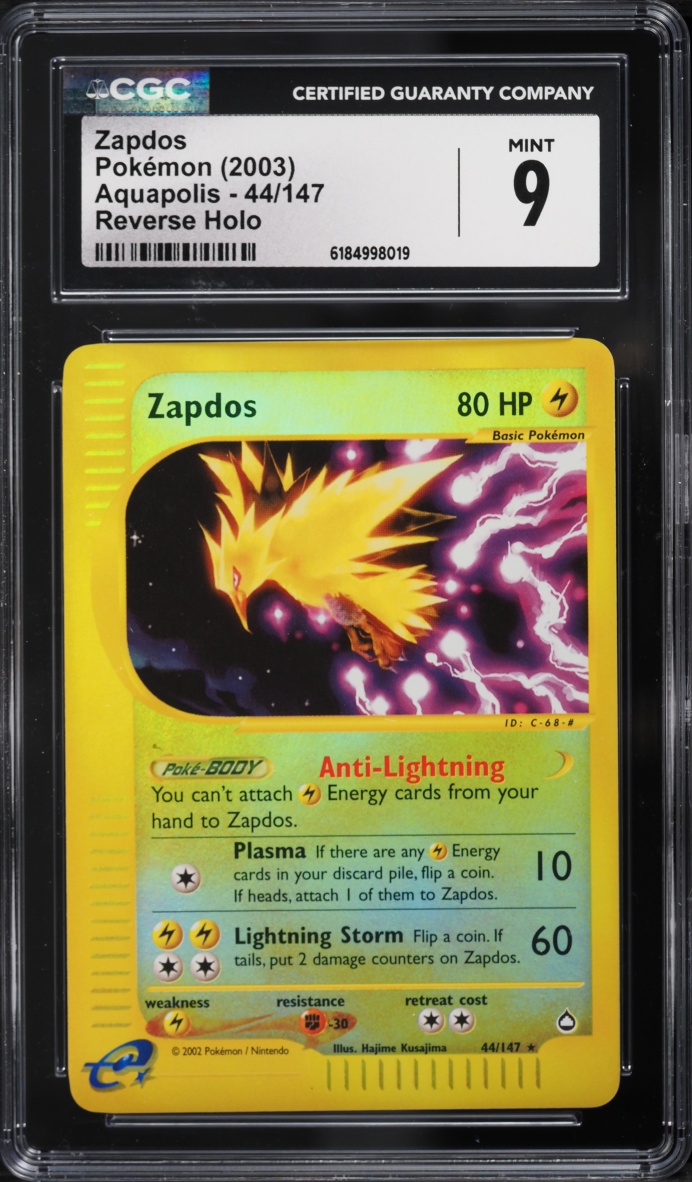 2003 Pokemon Aquapolis Reverse Holo Zapdos #44 CGC 9 MINT