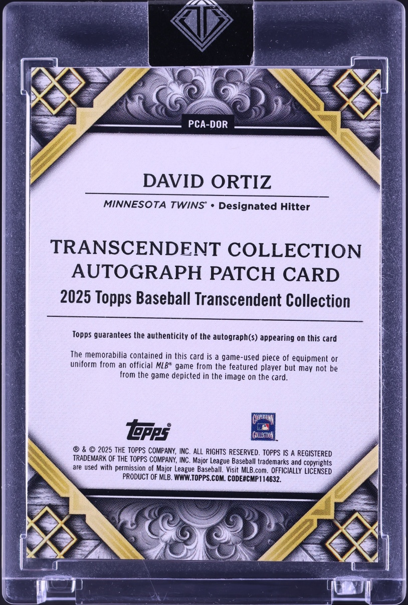 2025 Topps Transcendent Collection David Ortiz PATCH AUTO /25 #PCA-DOR