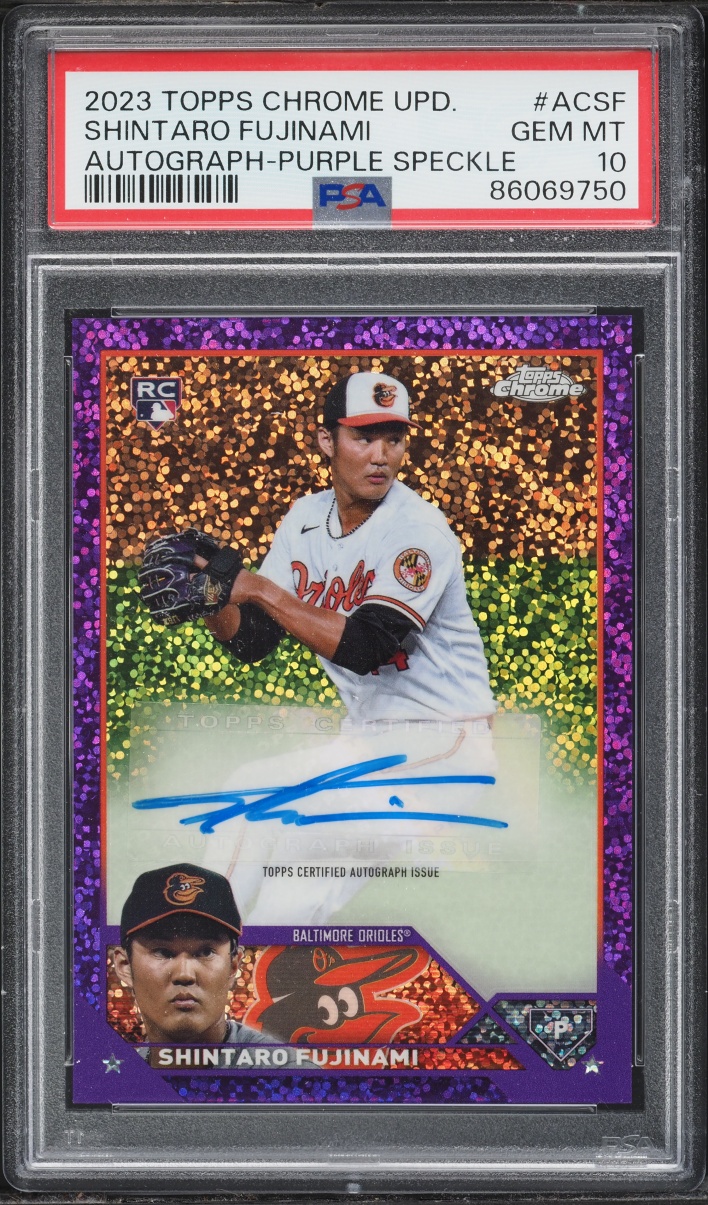 2023 Topps Chrome Update Purple Speckle Shintaro Fujinami ROOKIE AUTO /299 #AC-SF PSA 10 GEM