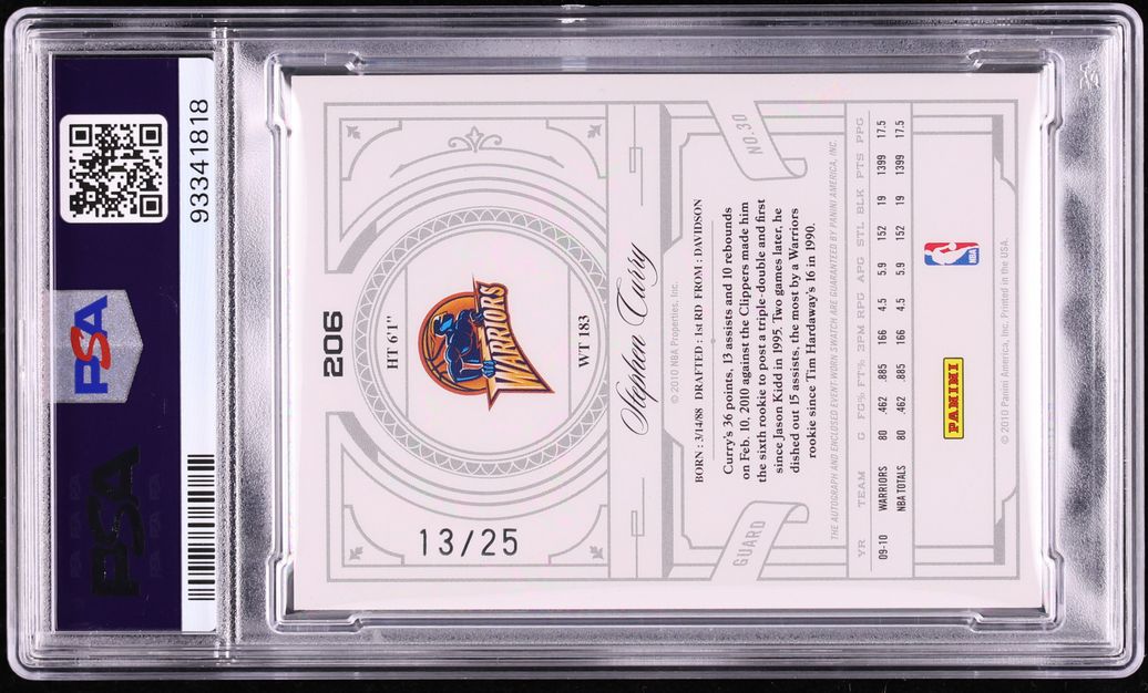 2009 National Treasures Gold Stephen Curry ROOKIE PATCH AUTO DNA 10 /25 PSA 8.5