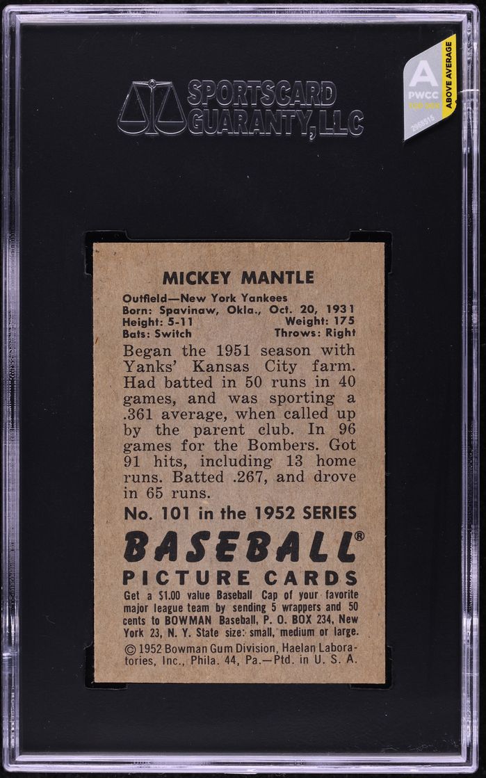1952 Bowman Mickey Mantle #101 SGC 8.5 NM-MT+
