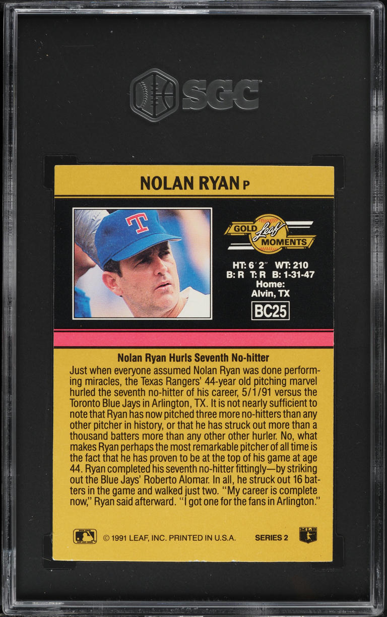 1991 Leaf Gold Moments Nolan Ryan #BC25 SGC 8.5 NM-MT+