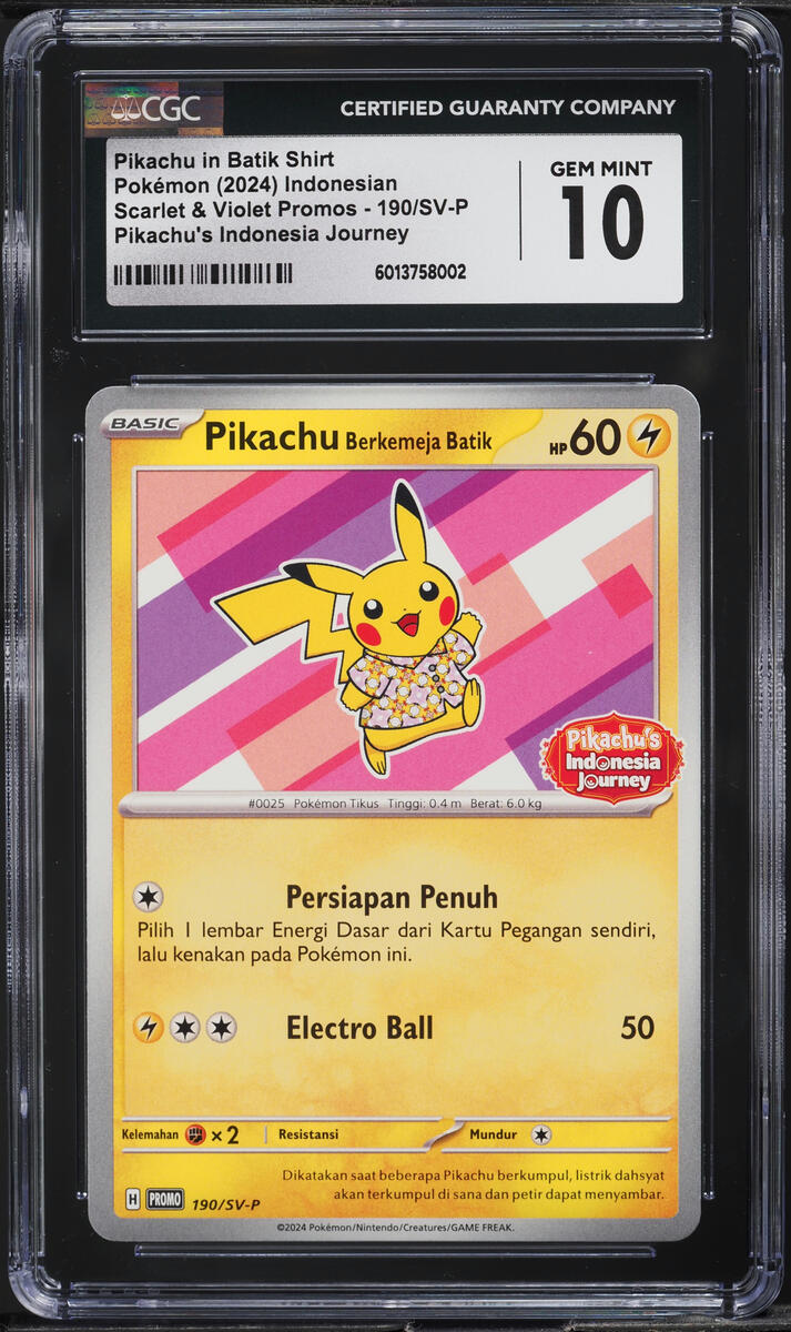 2024 Pokemon Indonesian SV Journey Pikachu In Batik Shirt #190 CGC 10 GEM MINT