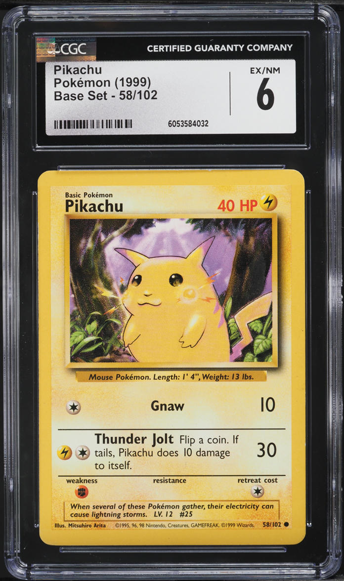1999 Pokemon Base Set Yellow Cheeks Pikachu #58 CGC 6 EXMT