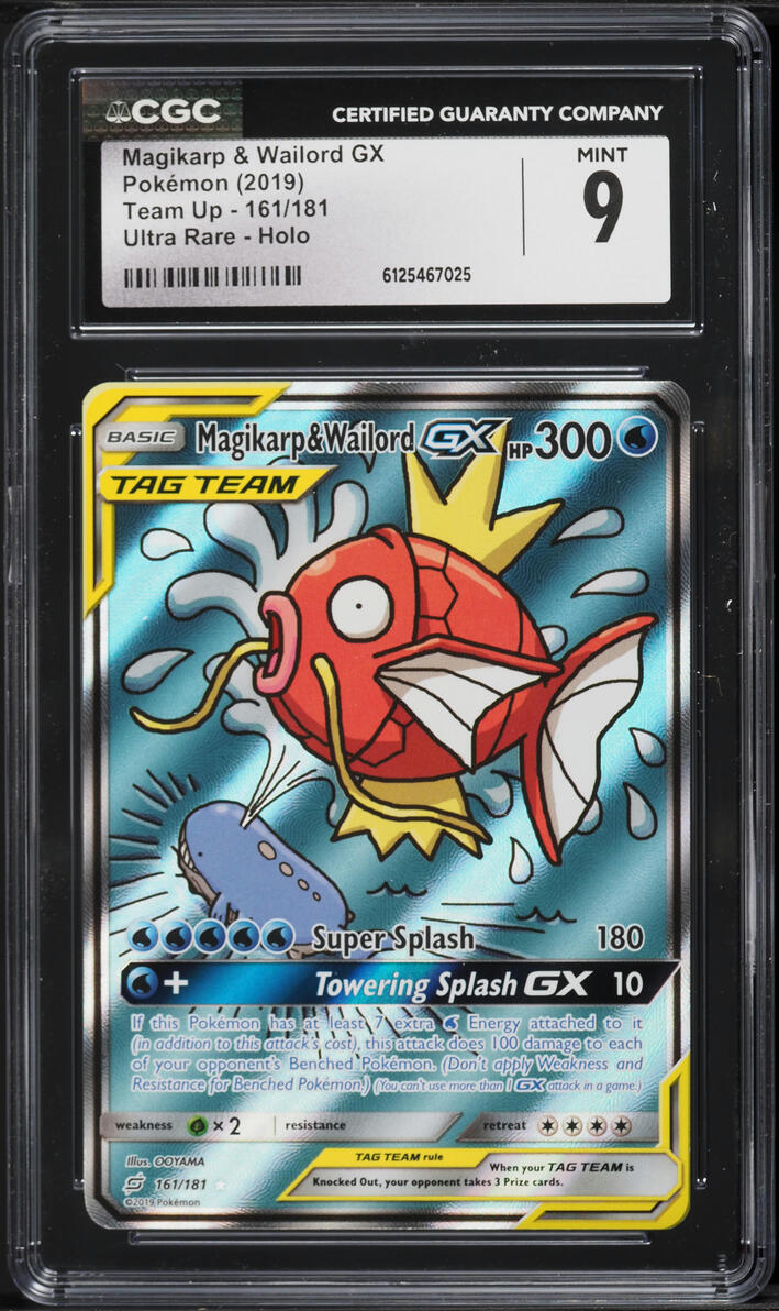 2019 Pokemon Sun & Moon Team Up Full Art Magikarp & Wailord GX #161 CGC 9 MINT