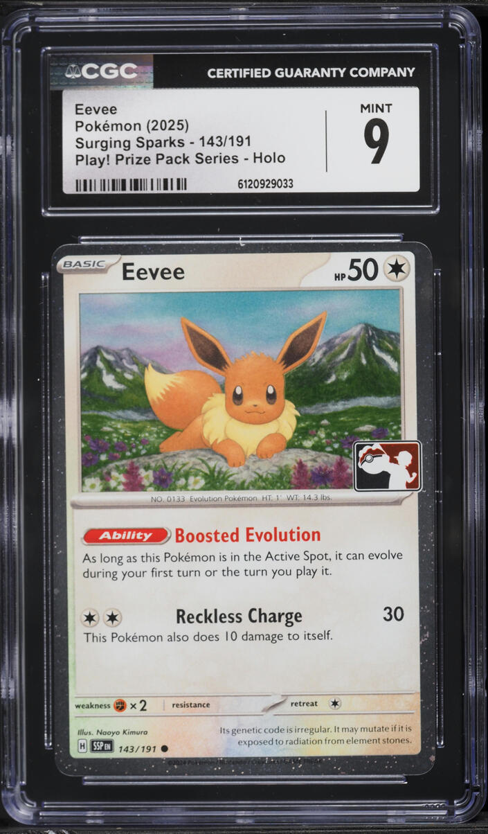 2025 Pokemon Scarlet & Violet Surging Sparks Play Prize Pack Series Holo Eevee #143 CGC 9 MINT