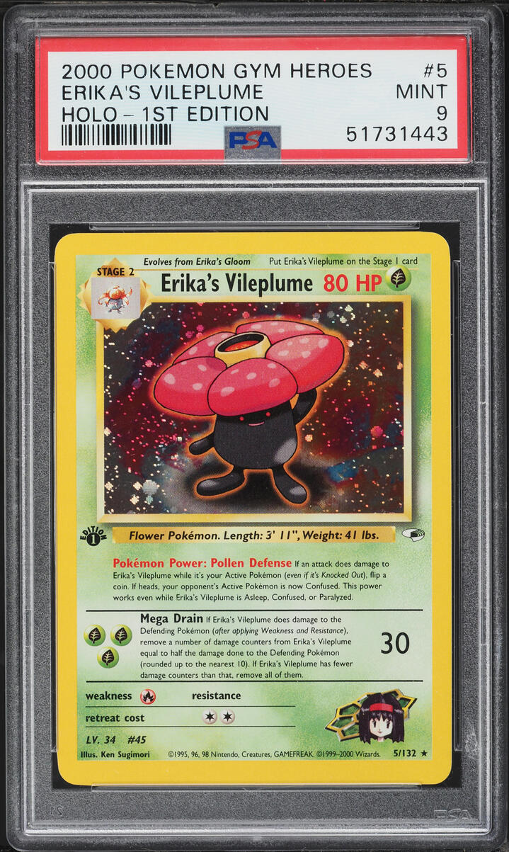 2000 Pokemon Gym Heroes 1st Edition Holo Erika's Vileplume #5 PSA 9 MINT