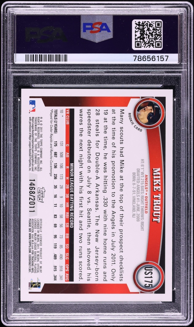 2011 Topps Update Gold Mike Trout ROOKIE /2011 #US175 PSA 9 MINT