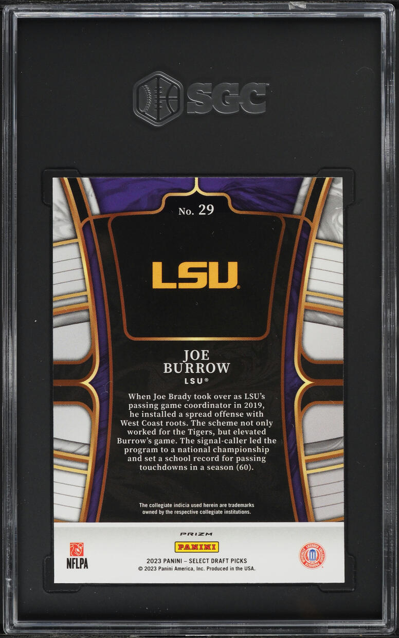 2023 Select Draft Picks Purple Lazer Prizm Joe Burrow #29 SGC 9.5