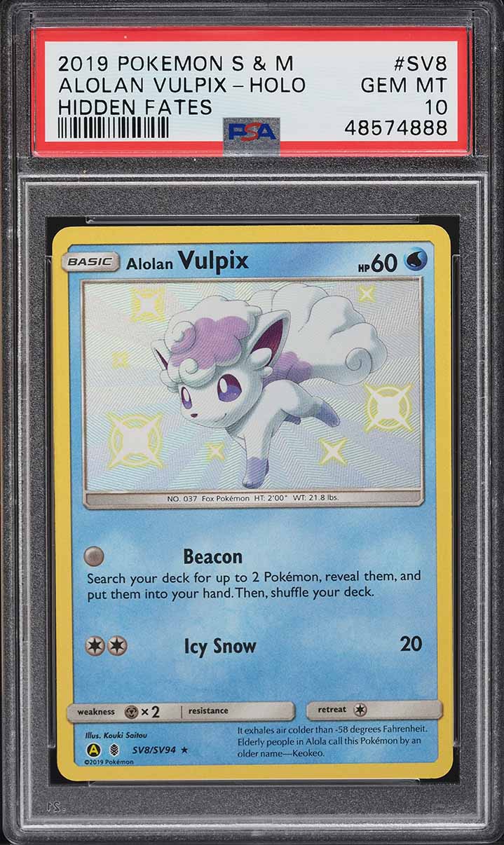 2019 Pokemon Sun & Moon Hidden Fates Shiny Alolan Vulpix #SV8 PSA 10 GEM MT