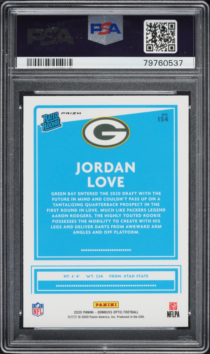 2020 Donruss Optic Holo Jordan Love ROOKIE #154 PSA 10 GEM MINT