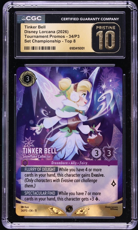 2026 Disney Lorcana Tournament Promo Top 8 Tinker Bell Snowflake Collector #34 CGC 10 PRISTINE