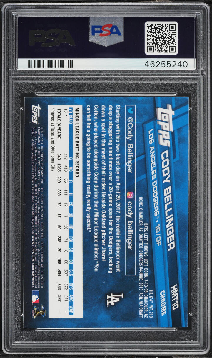 2017 Topps Chrome Update Cody Bellinger ROOKIE #HMT10 PSA 10 GEM MINT