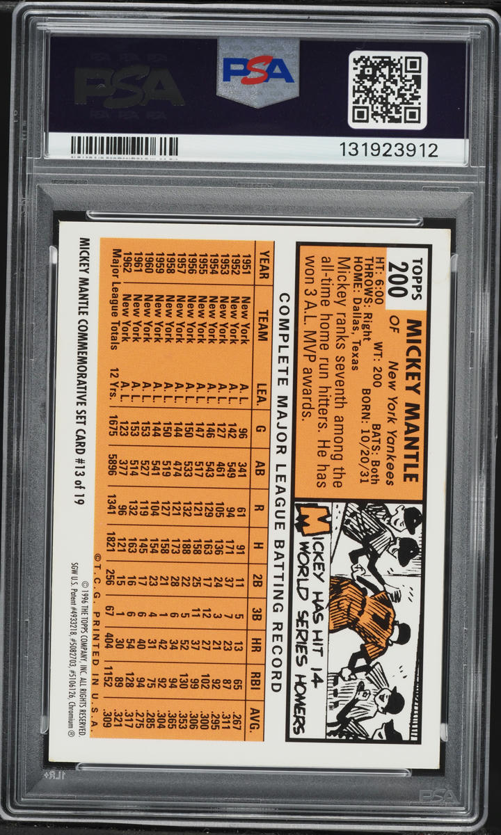 1996 Topps Reprint '63 Refractor w/ Coating Mickey Mantle #13 PSA 4 VGEX