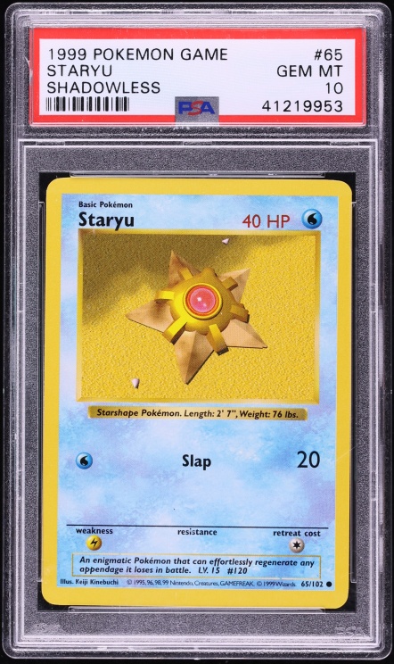 1999 Pokemon Base Set Shadowless Staryu #65 PSA 10 GEM MINT