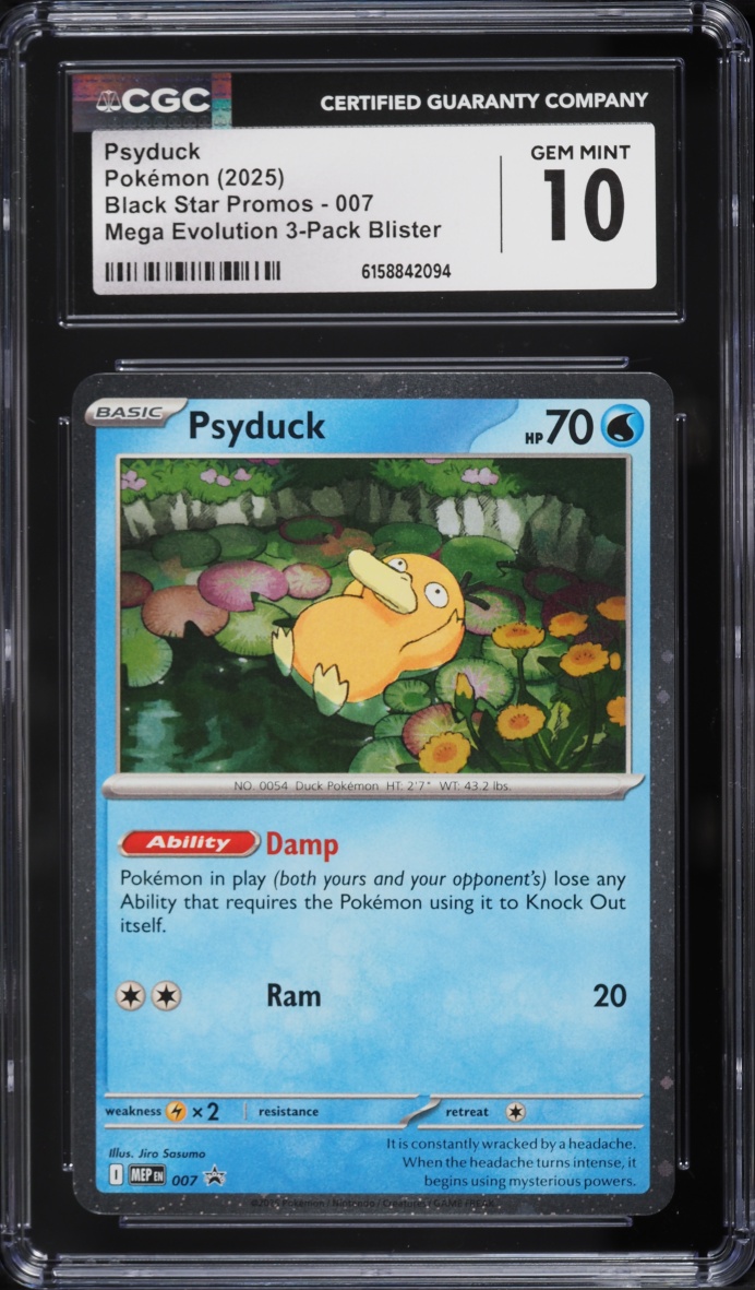 2025 Pokemon Mega Evolution Promo 3 Pack Blister Psyduck #7 CGC 10 GEM MINT