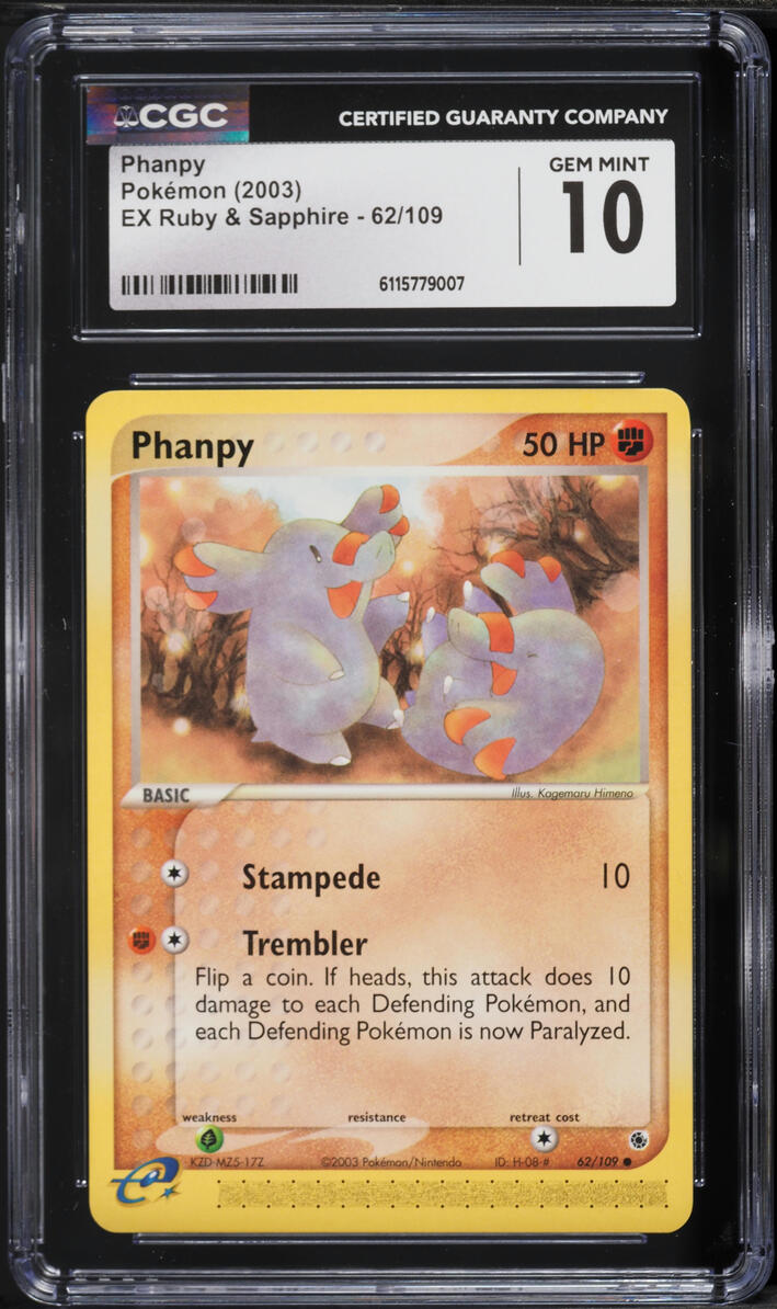 2003 Pokemon EX Ruby & Sapphire Phanpy #62 CGC 10 GEM MINT