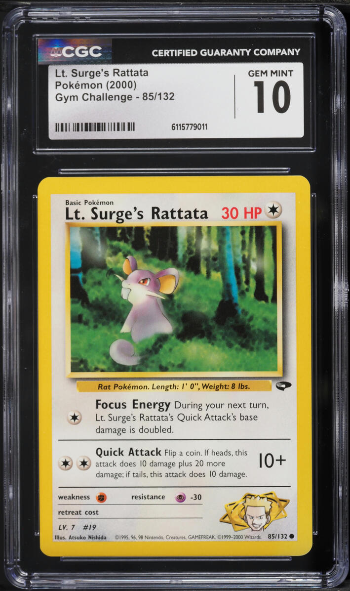 2000 Pokemon Gym Challenge Lt. Surge's Rattata #85 CGC 10 GEM MINT