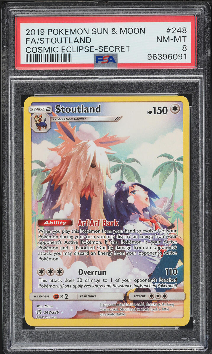 2019 Pokemon Sun & Moon Cosmic Eclipse Full Art Stoutland #248 PSA 8 NM-MT
