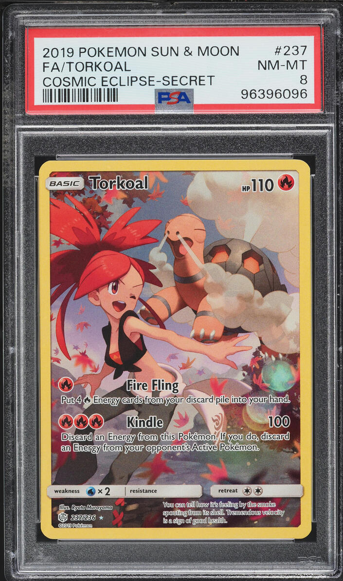 2019 Pokemon Sun & Moon Cosmic Eclipse CHR Torkoal #237 PSA 8 NM-MT