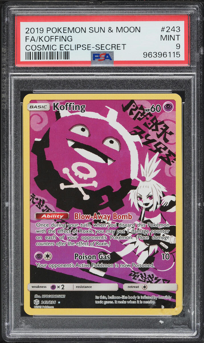 2019 Pokemon Sun & Moon Cosmic Eclipse Full Art Koffing #243 PSA 9 MINT