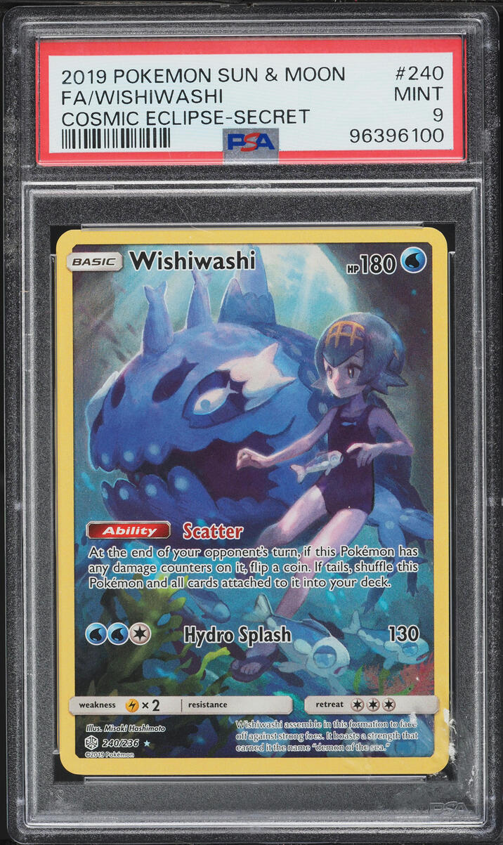 2019 Pokemon Sun & Moon Cosmic Eclipse Full Art Wishiwashi #240 PSA 9 MINT