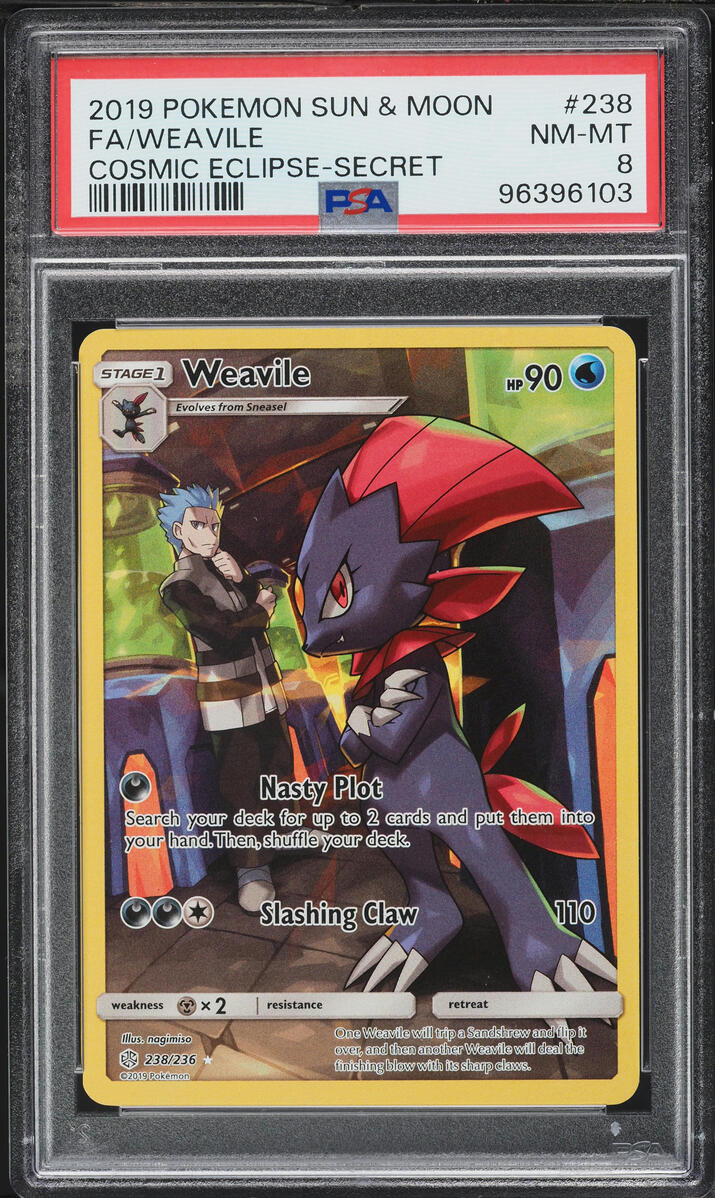 2019 Pokemon Sun & Moon Cosmic Eclipse Full Art Weavile #238 PSA 8 NM-MT