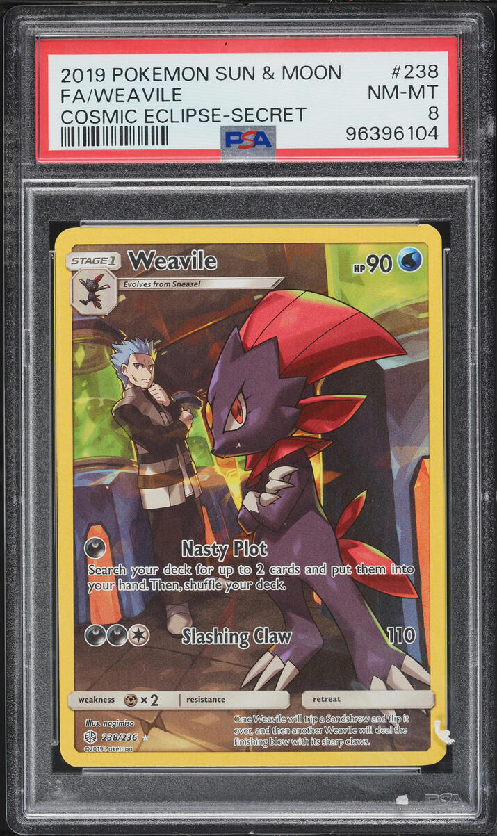 2019 Pokemon Sun & Moon Cosmic Eclipse Full Art Weavile #238 PSA 8 NM-MT