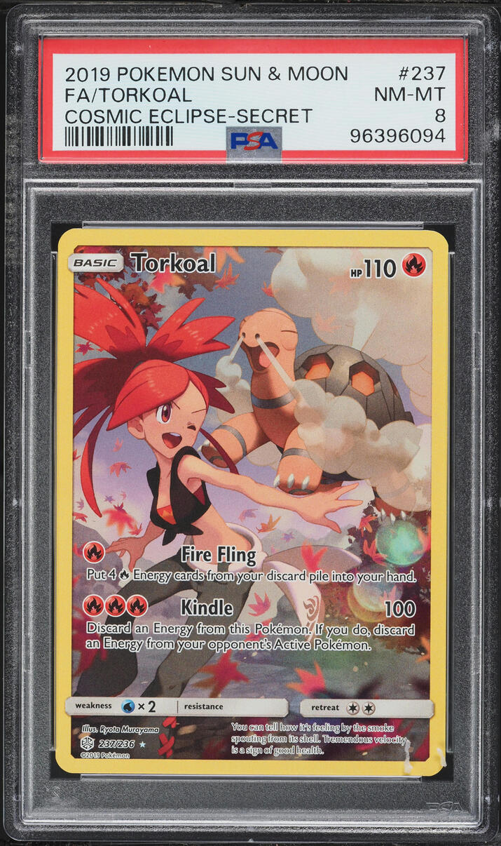 2019 Pokemon Sun & Moon Cosmic Eclipse CHR Torkoal #237 PSA 8 NM-MT
