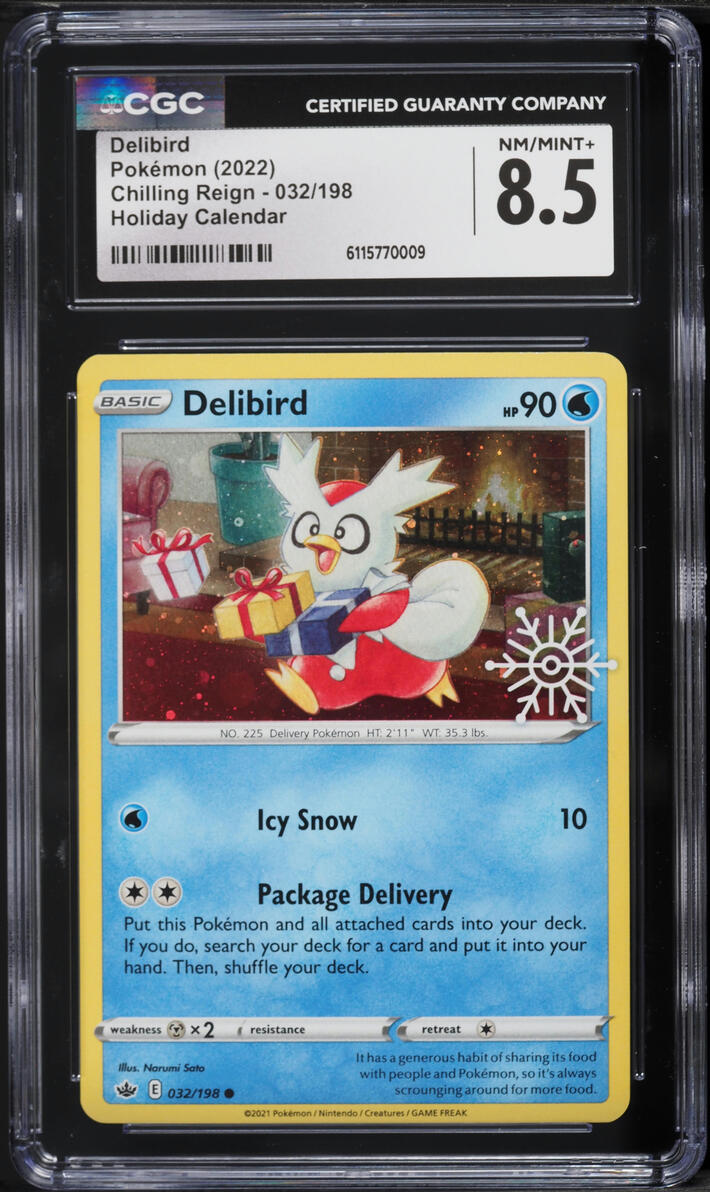 2022 Pokemon Sword & Shield Chilling Reign Holiday Calendar Delibird #032 CGC 8.5 NM-MT+