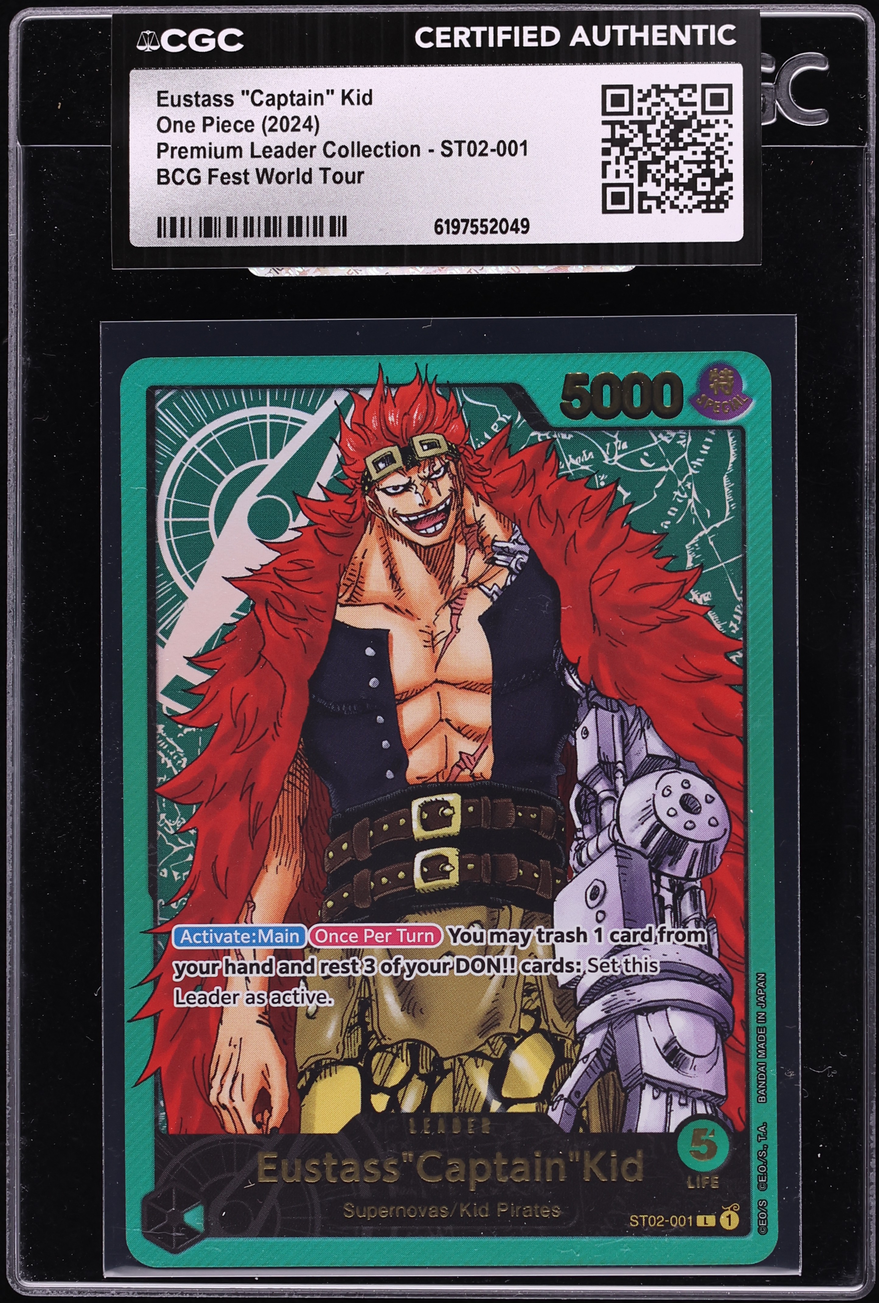 2024 One Piece Premium BCG Fest World Tour Leader Eustass "Captain" Kid #ST02-001 CGC AUTH