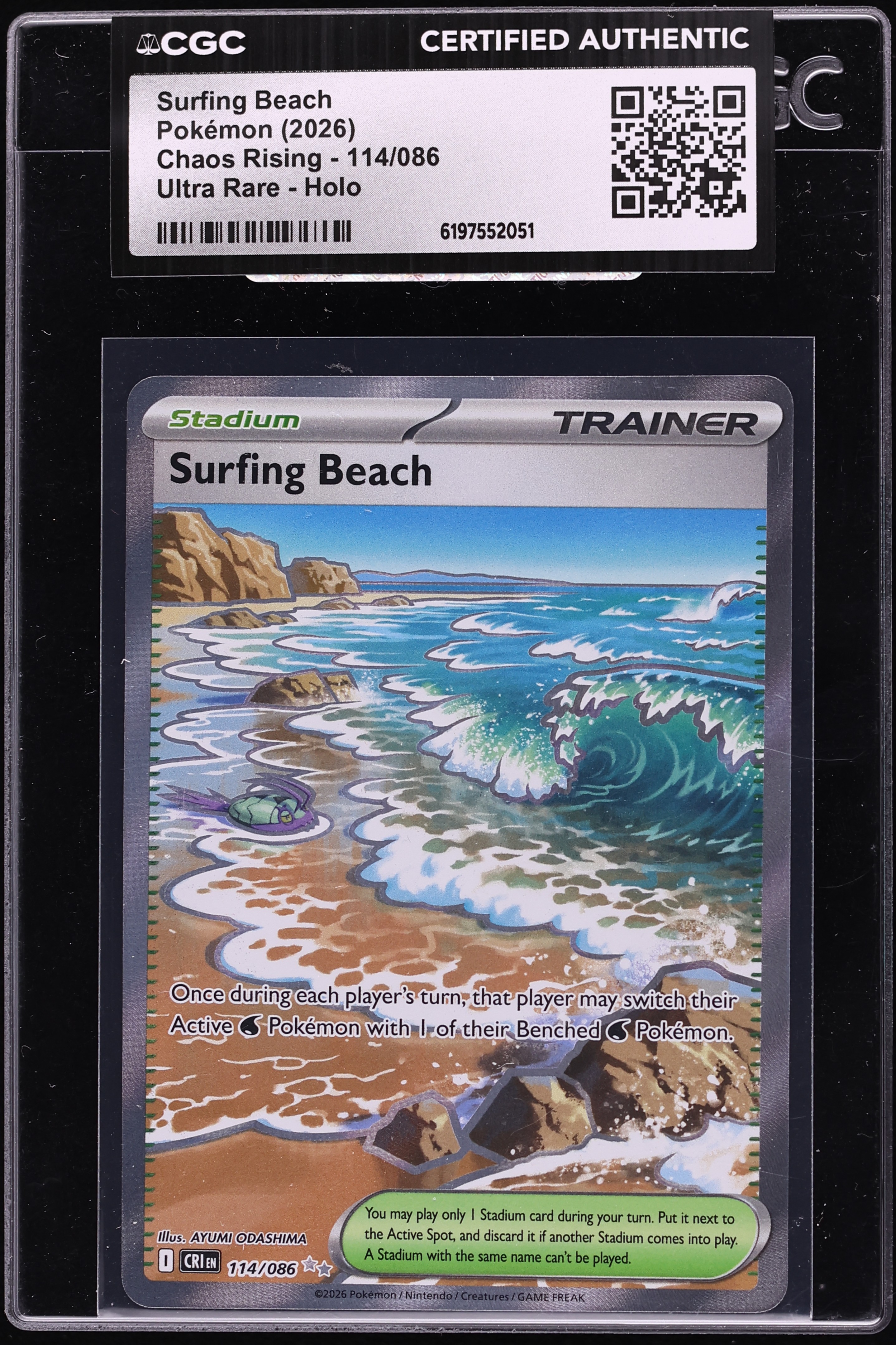 2026 Pokemon Mega Evolution Chaos Rising Full Art Surfing Beach #114 CGC AUTH