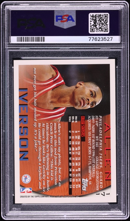 1996 Topps Basketball Allen Iverson ROOKIE #171 PSA 9 MINT