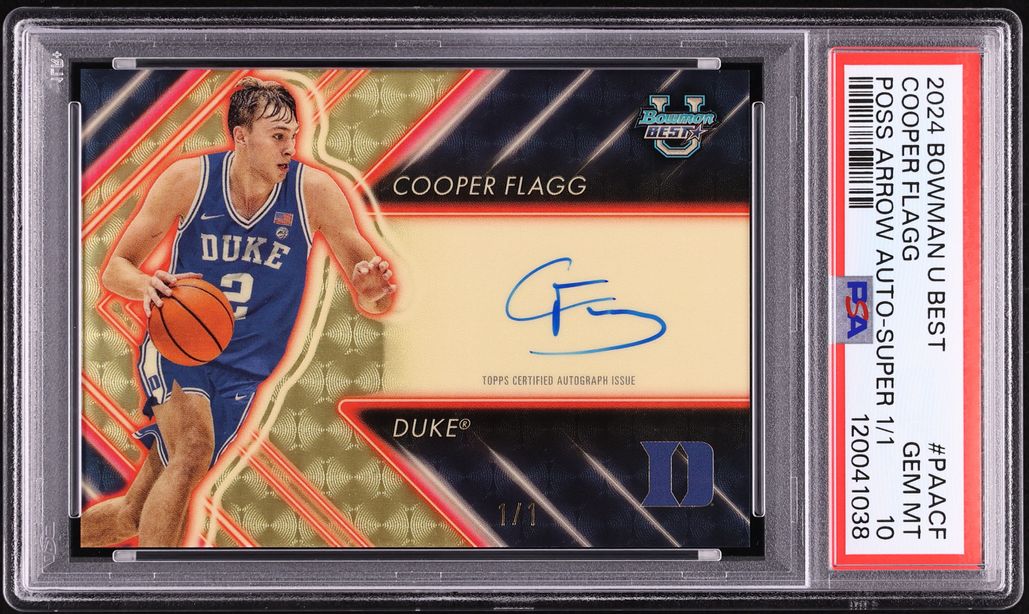 thumbnail interactive-video image 1 of Cooper Flagg 2024-25 Bowman Saphire Rookie Auto PSA 10 | Duke Blue Devils NCAA Sports Card 1 of 5