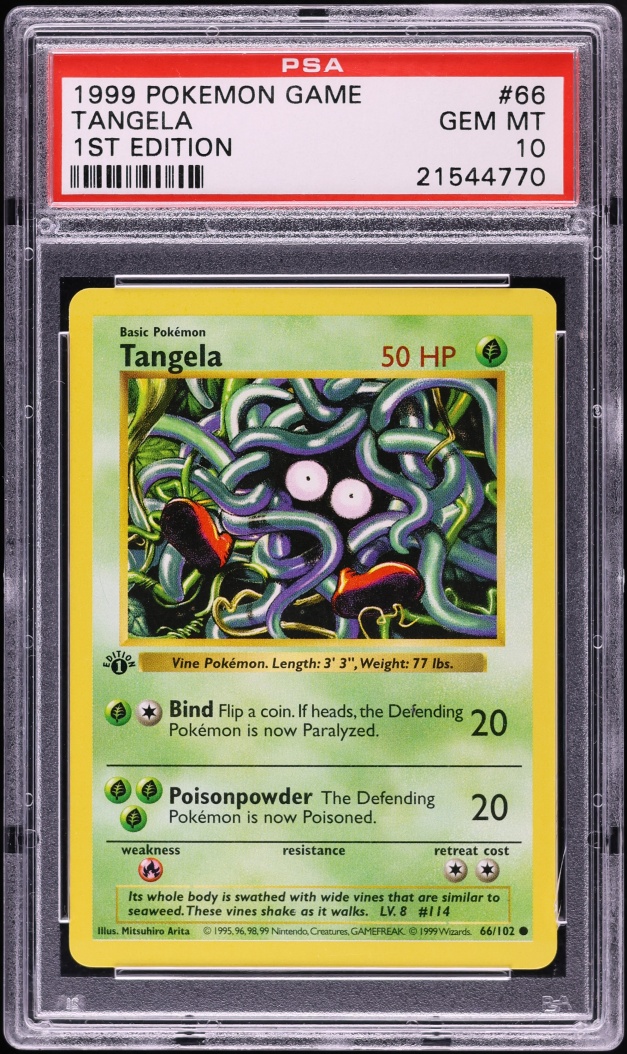 1999 Pokemon Base Set Shadowless 1st Edition Tangela #66 PSA 10 GEM MINT
